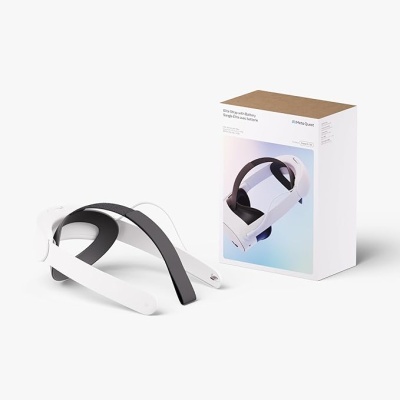 Bracelete branco para óculos VR com almofada preta e caixa branca ao lado