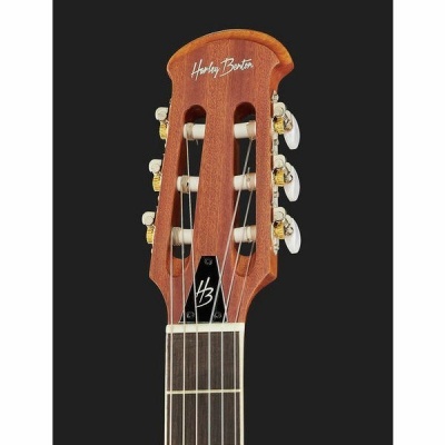 Cabeça de guitarra acústica Harley Benton em madeira castanha com afinadores dourados e brancos