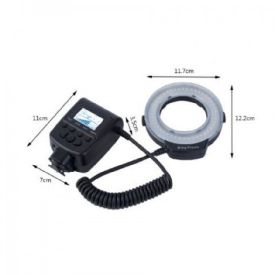 Flash circular preto com controlador remoto e luz LED