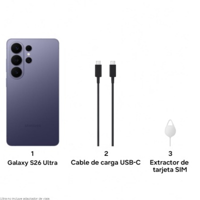 Smartphone Samsung Galaxy S26 Ultra roxo, cabo USB-C e extrator SIM