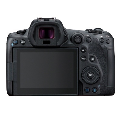 Câmara digital Canon EOS preta vista de trás com ecrã e botões