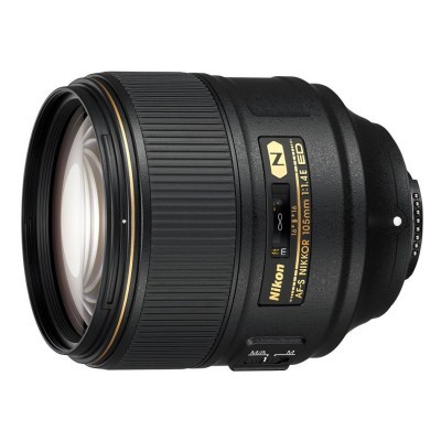 Objetiva fotográfica Nikon AF-S NIKKOR 105mm 1:1.4E ED preta com anel dourado