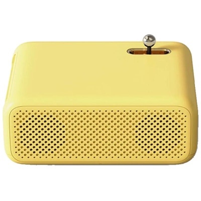 Coluna portátil amarela com botão metálico