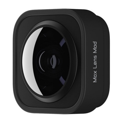 Lente de câmara preta quadrada com vidro convexo e texto 'Max Lens Mod'