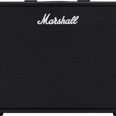 Amplificador de guitarra Marshall preto com logo branco