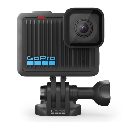 Câmara de ação GoPro preta com lente e base de montagem