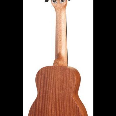 Ukulele em madeira castanha com tarraxas metálicas prateadas