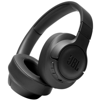 Headphones JBL pretos com almofadas acolchoadas e botões de controlo