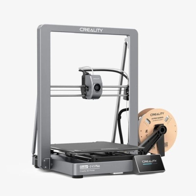Impressora 3D Creality Ender 3 V3 Plus cinzenta com bobina de filamento bege