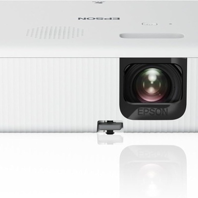 Projetor branco EPSON com lente integrada visto de frente