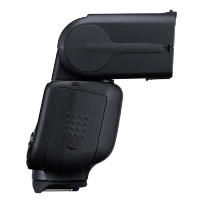 Flash externo preto para câmara fotográfica com painel giratório