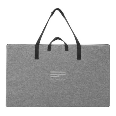 Mala cinzenta com alças pretas e logo ECOFLOW