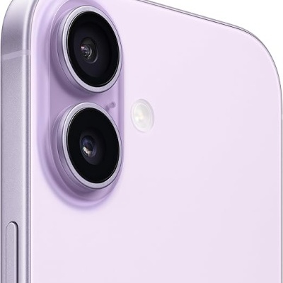 Câmera dupla de smartphone lilás com flash