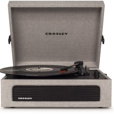 Gira-discos portátil Crosley cinzento com vinil