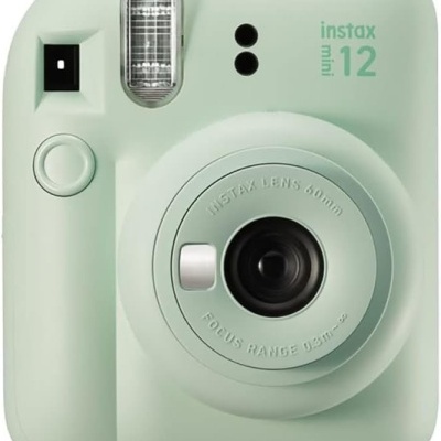 Câmara instantânea verde claro Instax mini 12 com lente, flash e visor