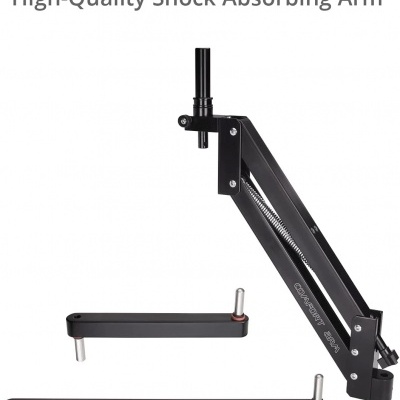 Braço articulado preto para microfone com ajustadores e mola
