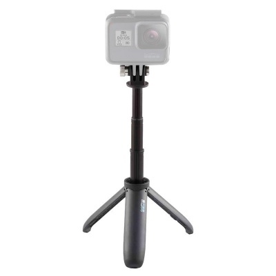 Câmara de ação em tripé telescópico preto com pernas dobráveis