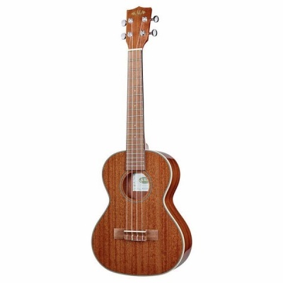 Ukulele de madeira clara com quatro cordas