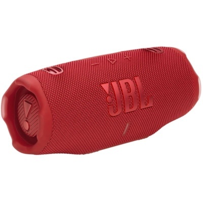 Coluna portátil JBL vermelha com logotipo em tecido e botões de controlo
