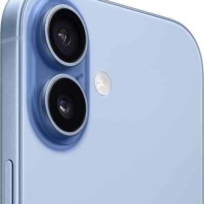 Smartphone azul claro com câmera dupla traseira e flash LED