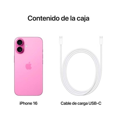iPhone 16 rosa e cabo de carga USB-C branco