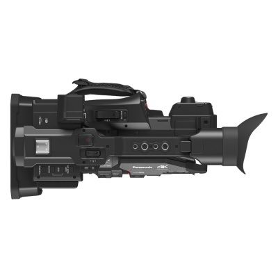 Câmara de vídeo profissional Panasonic 4K preta perfil lateral