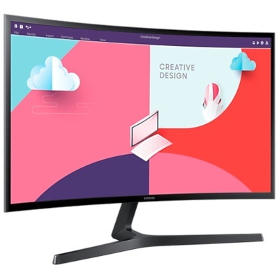Monitor curvo Samsung com ecrã colorido e base preta