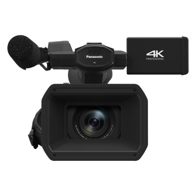 Câmara de vídeo Panasonic preta com microfone e visor 4K PROFESSIONAL