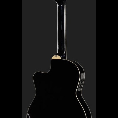 Guitarra acústica elétrica preta vista de trás com acabamento brilhante