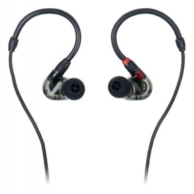 Auscultadores intra-auriculares com fios pretos e corpo transparente