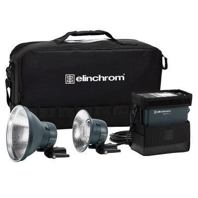 Conjunto de iluminação Elinchrom com duas luzes e mala preta