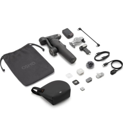 Kit estabilizador DJI Osmo com acessórios e bolsas pretas