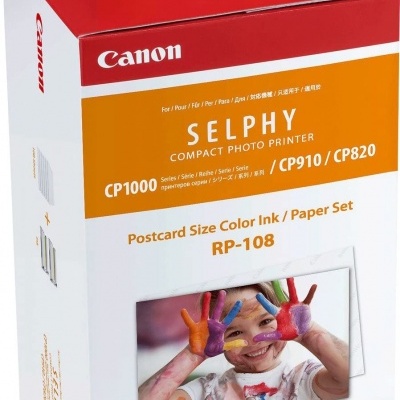 Embalagem Canon SELPHY tinta colorida e papel para impressora fotográfica compacta.
