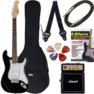 Conjunto de guitarra elétrica com acessórios e amplificador