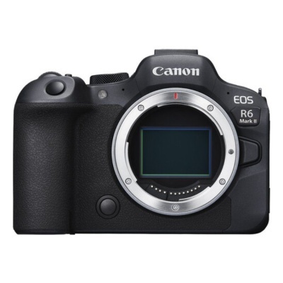 Câmara digital Canon EOS R6 Mark II preto sem lente sobre fundo branco