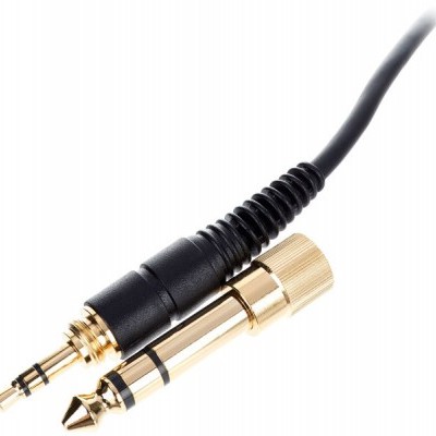 Cabo de áudio com ficha jack de 3,5 mm e ficha jack de 6,35 mm em preto e dourado