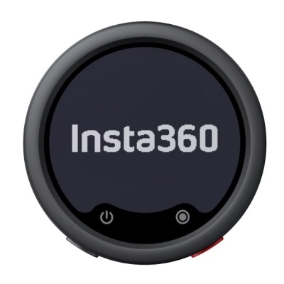 Mostrador redondo digital com texto Insta360 e ícones de botão