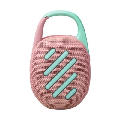 Coluna portátil oval rosa e verde água com pega integrada