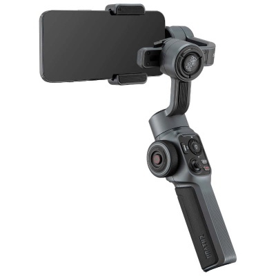 Estabilizador de smartphone cinza escuro com botões