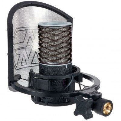 Filtro pop para microfone profissional preto com suporte e malha metálica