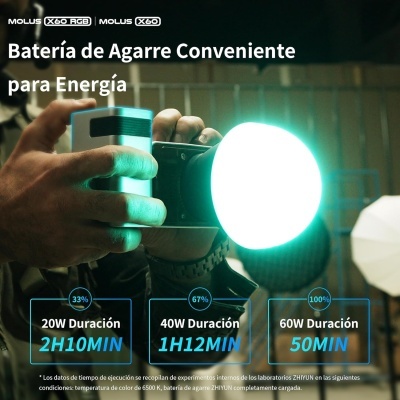 Bateria de agarre MOLUS X60 RGB com luz redonda brilhante e duração de energia
