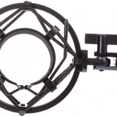 Suporte para microfone tipo choque preto em metal e borracha