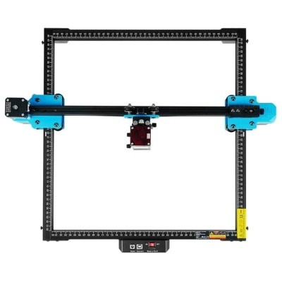 Máquina de digitalização plana preta e azul com painel de controlo e marcações numéricas