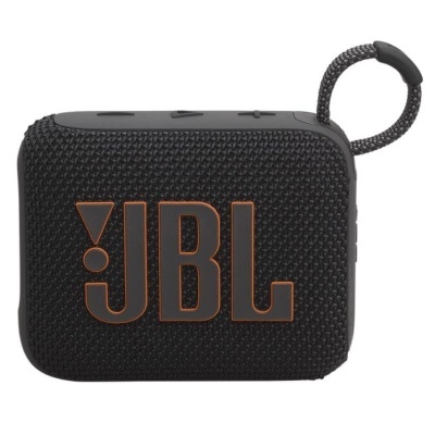 Coluna portátil Bluetooth preta com logo JBL em tecido e alça