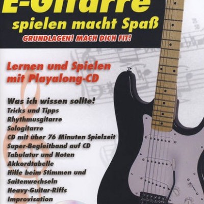 Capa de material didático para guitarra elétrica com texto em alemão e imagem de guitarra e CD