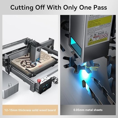 Máquina de corte a laser para madeira e metal mostrando processo de corte