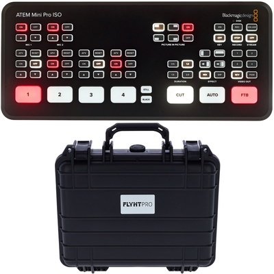 Switcher de vídeo Blackmagic Design ATEM Mini Pro ISO com mala rígida preta FLYHT PRO
