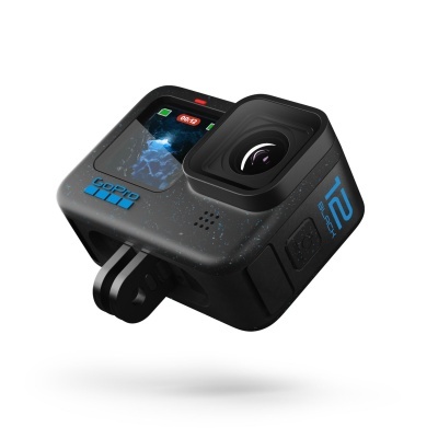 Câmara de ação GoPro HERO12 Black preta com ecrã frontal e lente grande angular