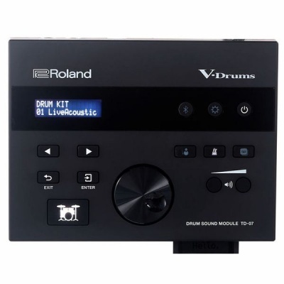Módulo de som de bateria eletrónica Roland V-Drums TD-07 preto com ecrã digital azul