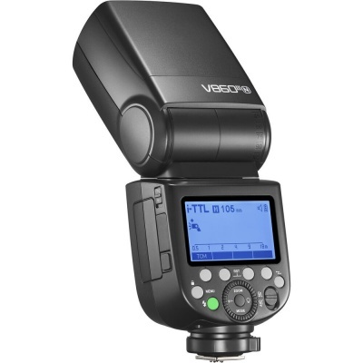 Flash externo para fotografia Godox V860II F com ecrã LCD azul